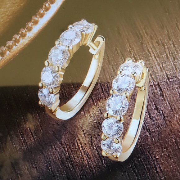 Certified 3ct. t.w. Moissanite Gold Diamond 2cm Huggie Hoop Earrings NEW - Picture 5 of 9